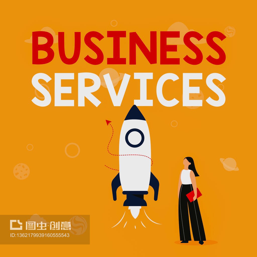 靈感顯示標志商務服務。概念含義提供無形產品簿記信息技術會計插圖休閑女孩站在火箭船旁邊準備發射
